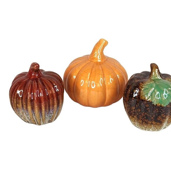 Fall Thanksgiving Table Centerpiece Set Of 3 Ceramic Decorative Pumpkins - Multi - Picture 2 of 7